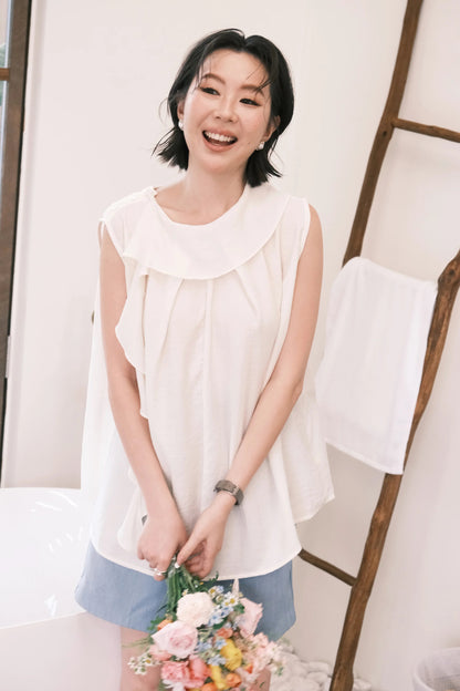 Eloise Ruffle Top in Cream