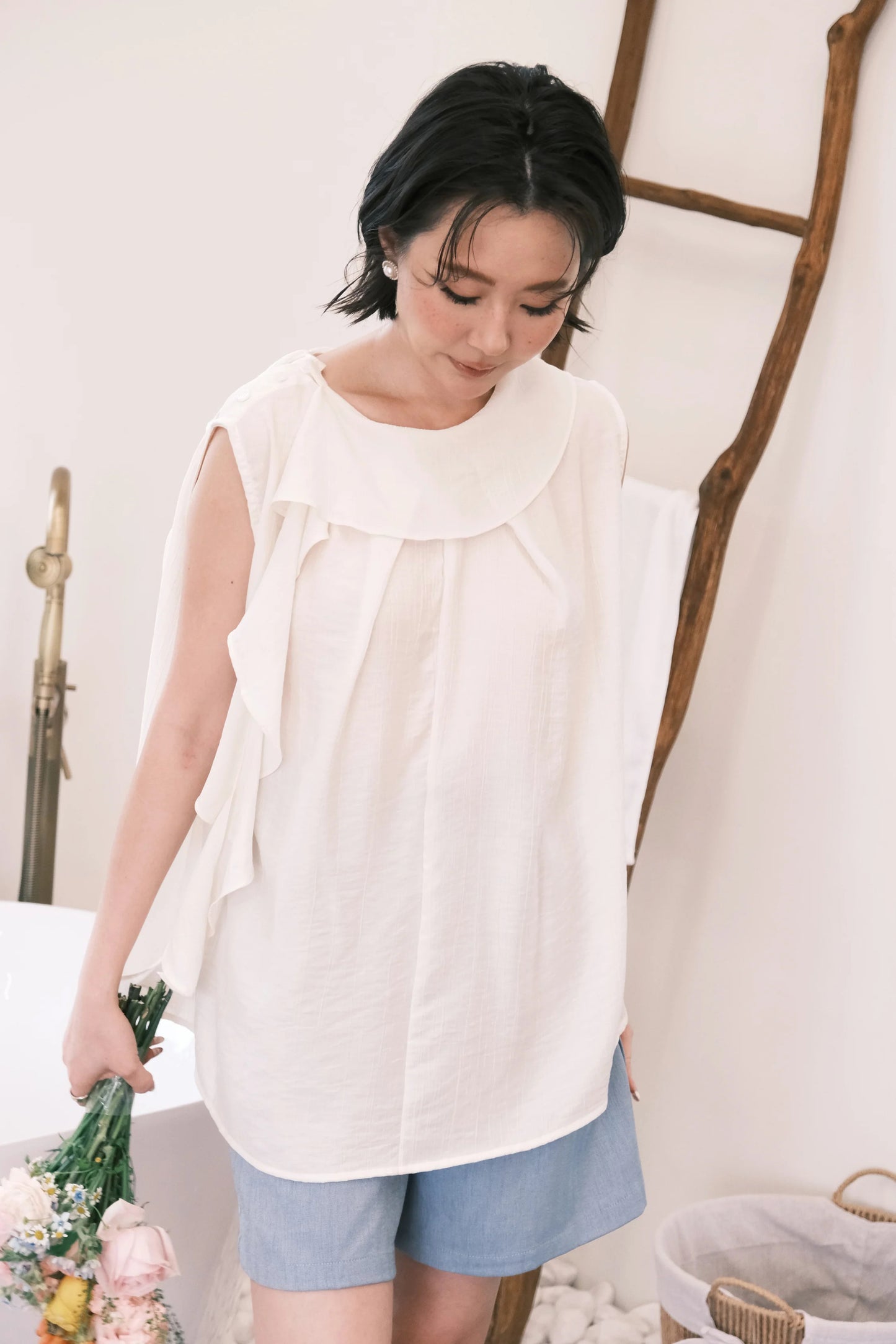 Eloise Ruffle Top in Cream