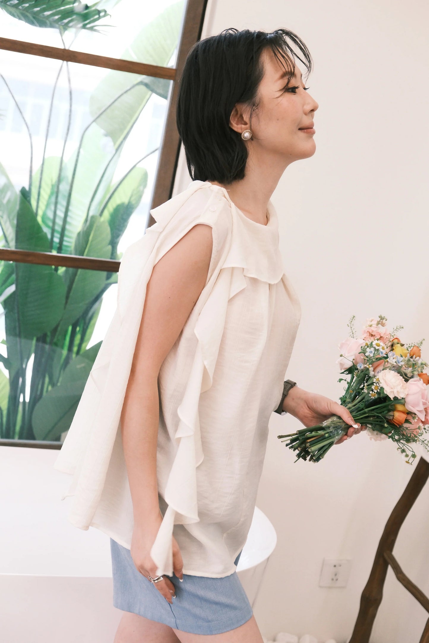 Eloise Ruffle Top in Cream
