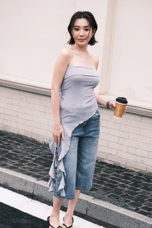 Luna Ruched Tube Top in Grey