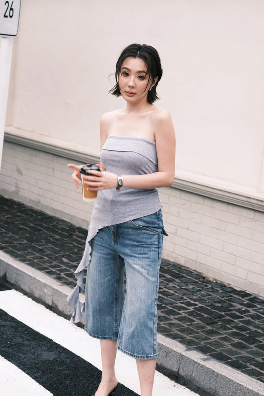 Luna Ruched Tube Top in Grey