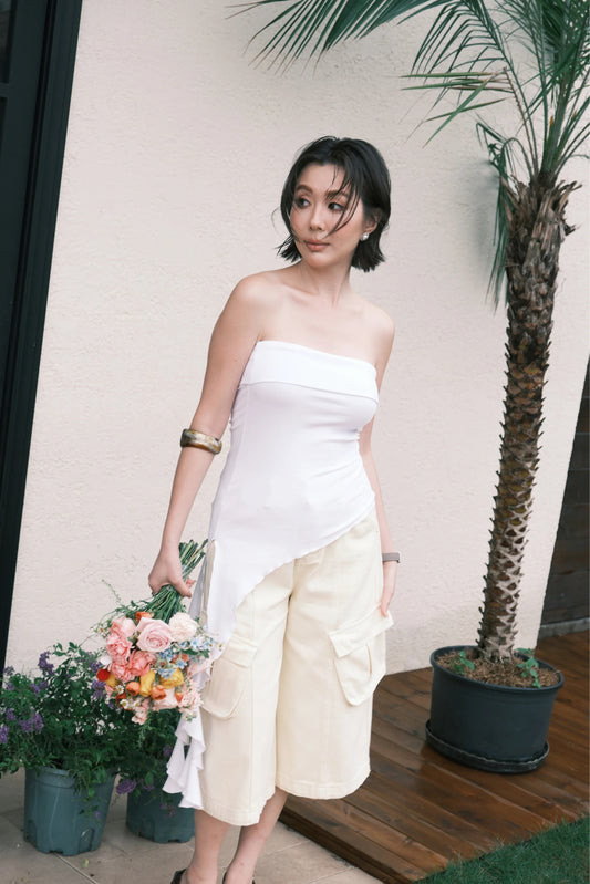 Luna Ruched Tube Top in White