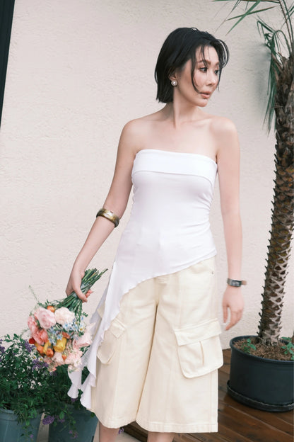 Luna Ruched Tube Top in White