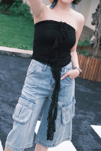 Rosalie Lace Tie Tube Top in Black