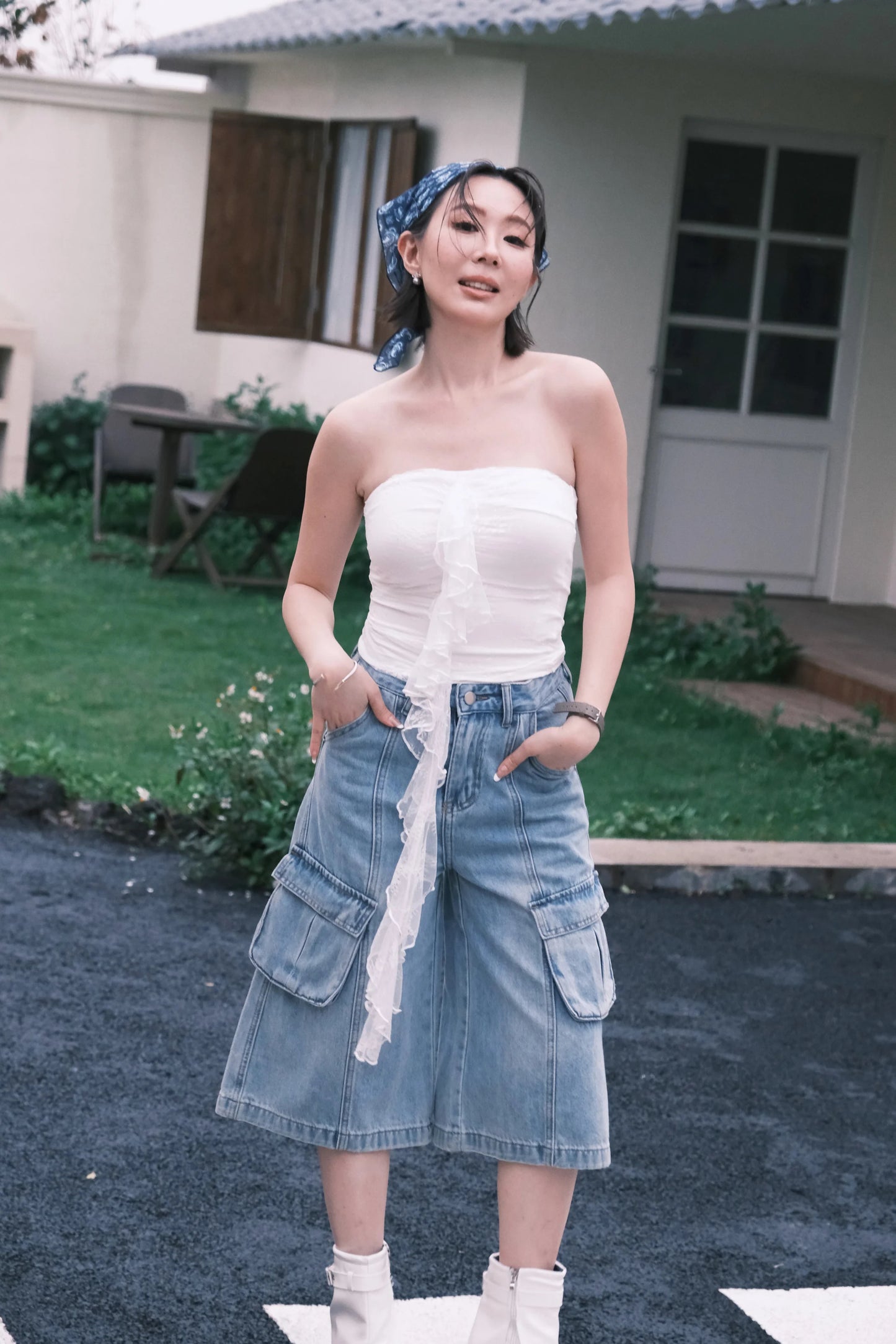 Noémie Pocket Denim Jorts In Blue