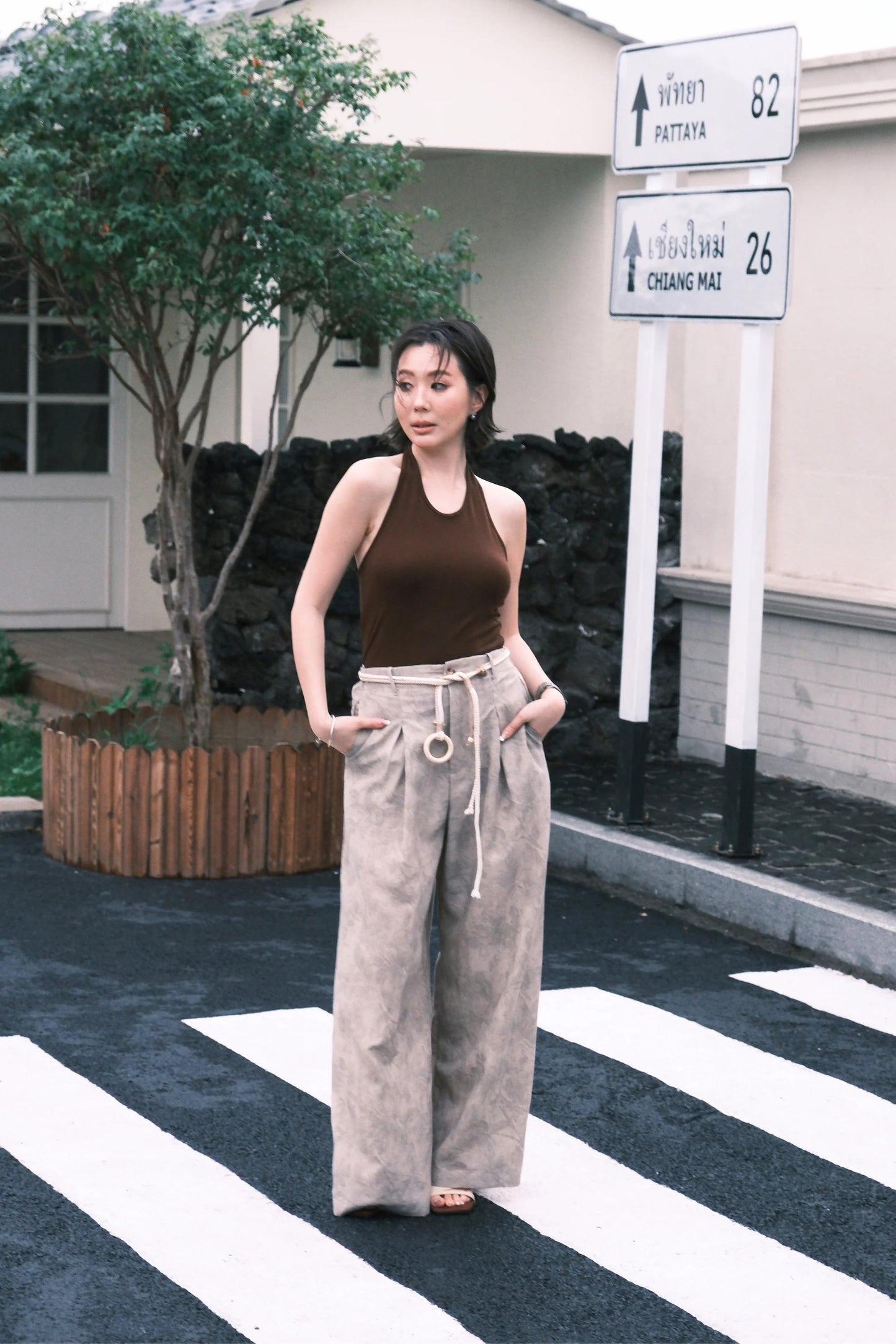Sahara Marble Wide-Leg Pants in Cream