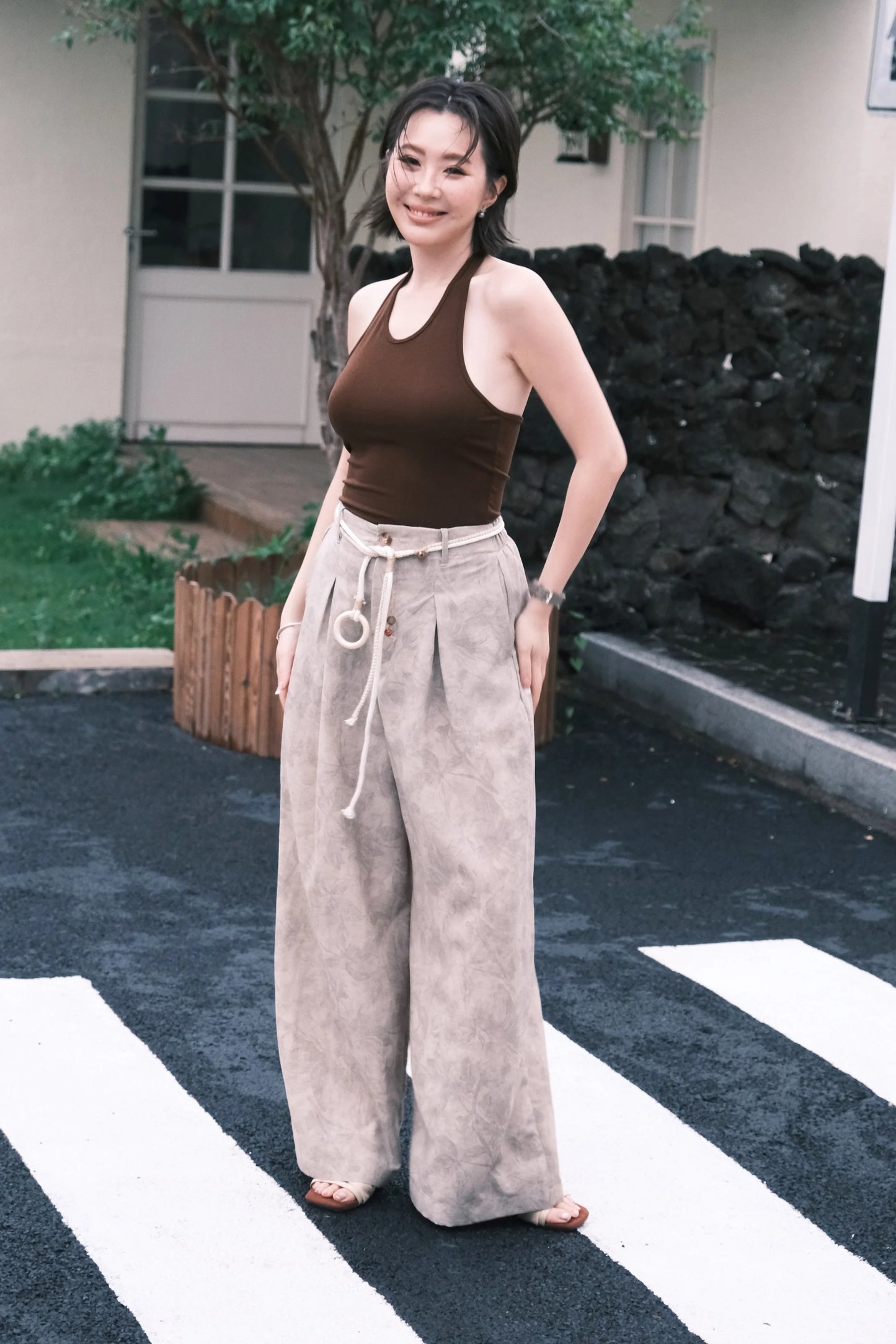 Sahara Marble Wide-Leg Pants in Cream