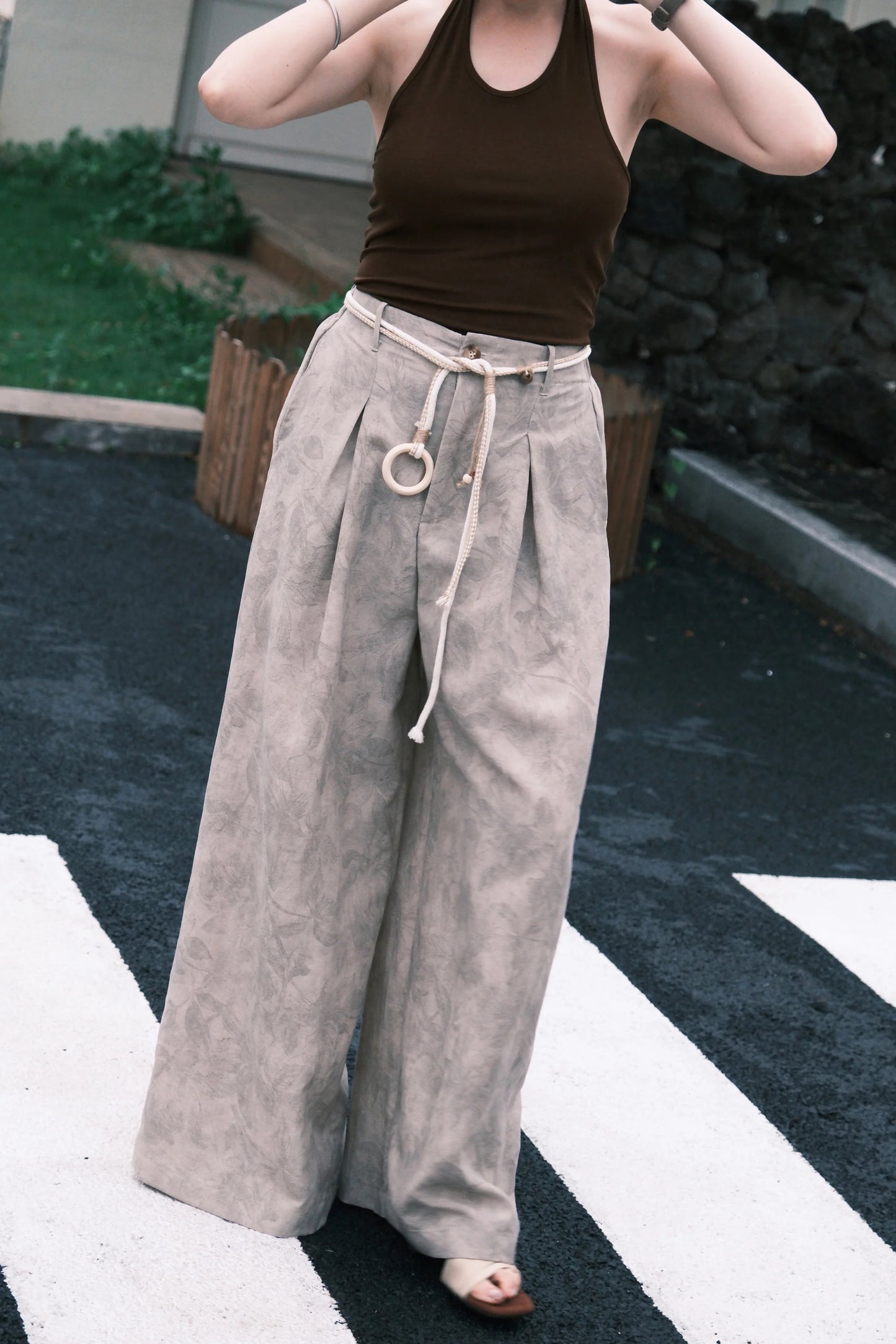 Sahara Marble Wide-Leg Pants in Cream