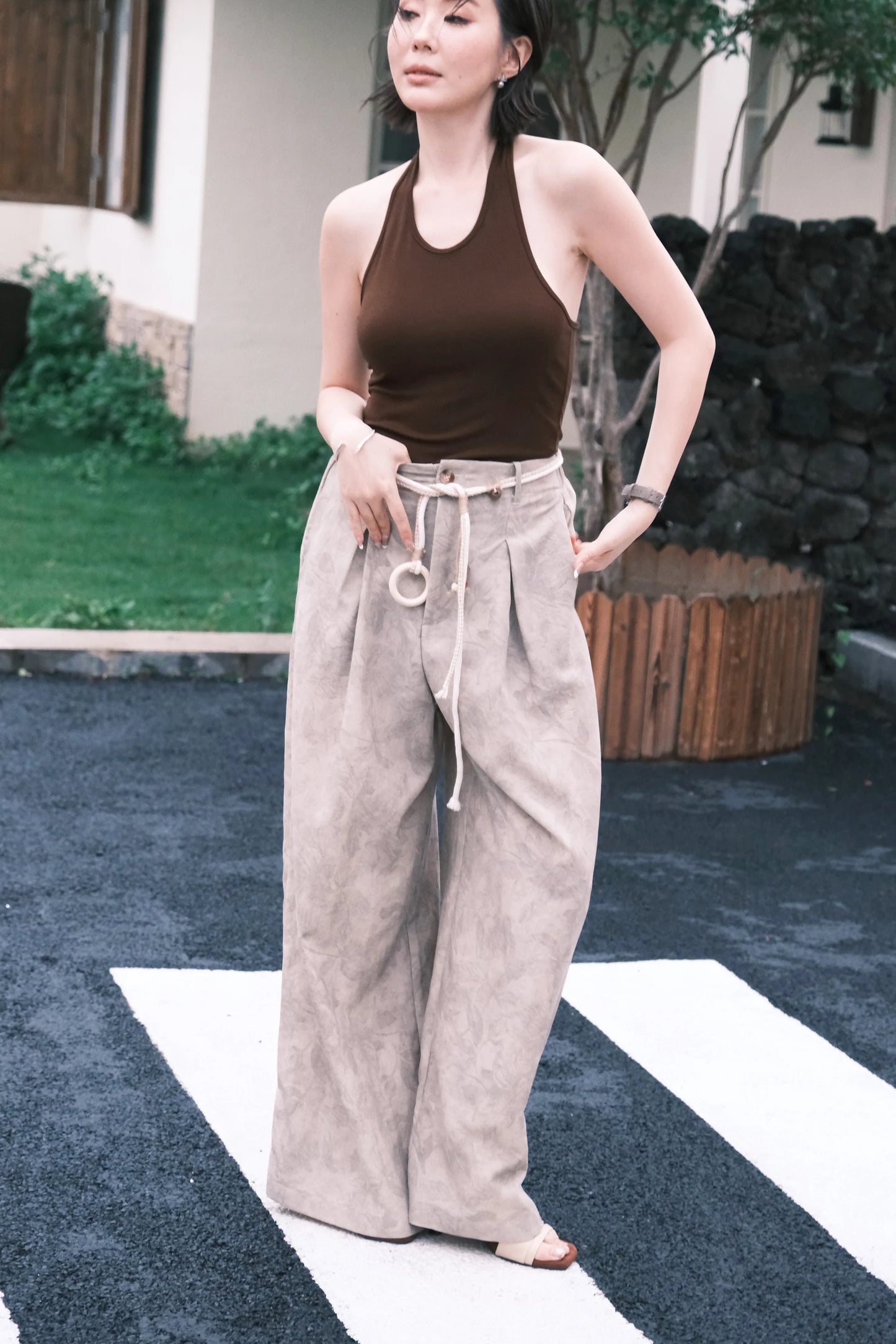 Sahara Marble Wide-Leg Pants in Cream