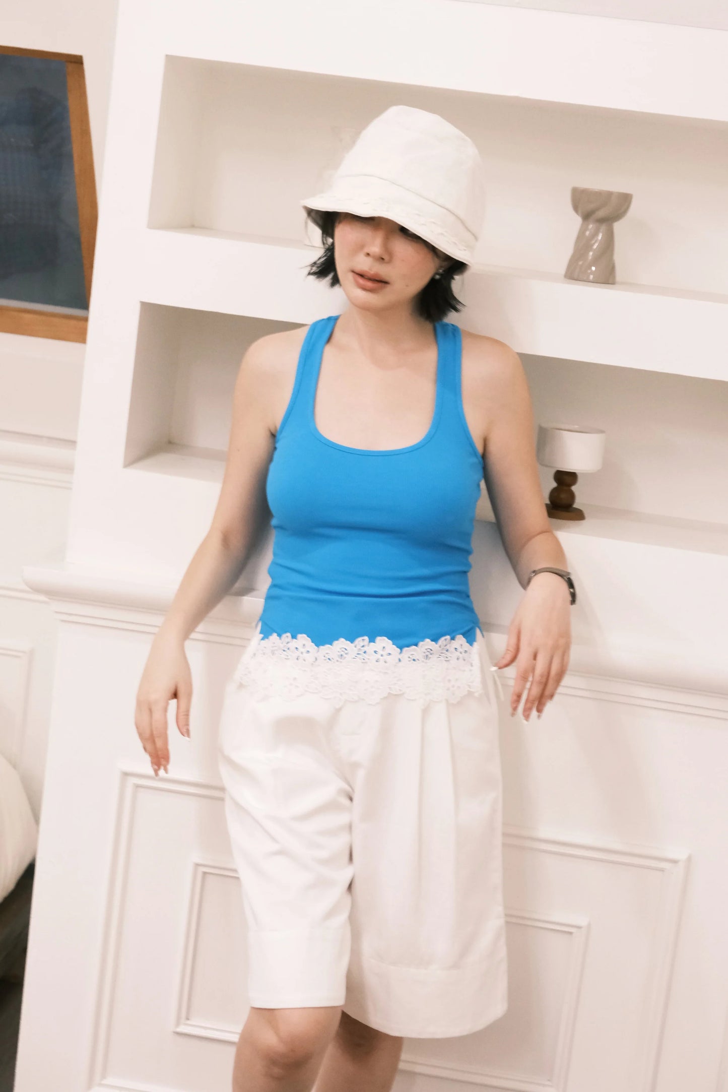 Ari Ribbed Tank in Blue