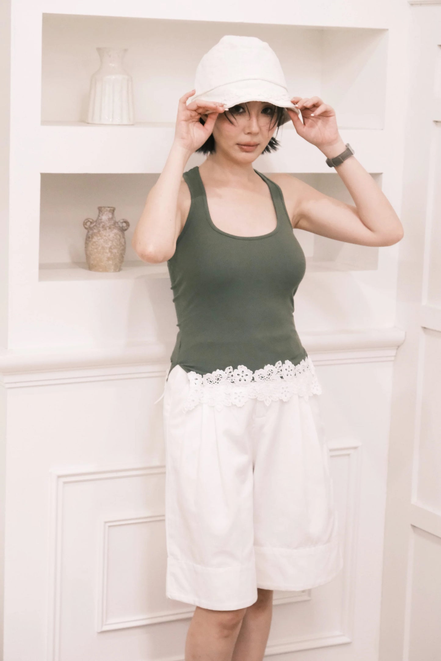 Ari Ribbed Tank in Green
