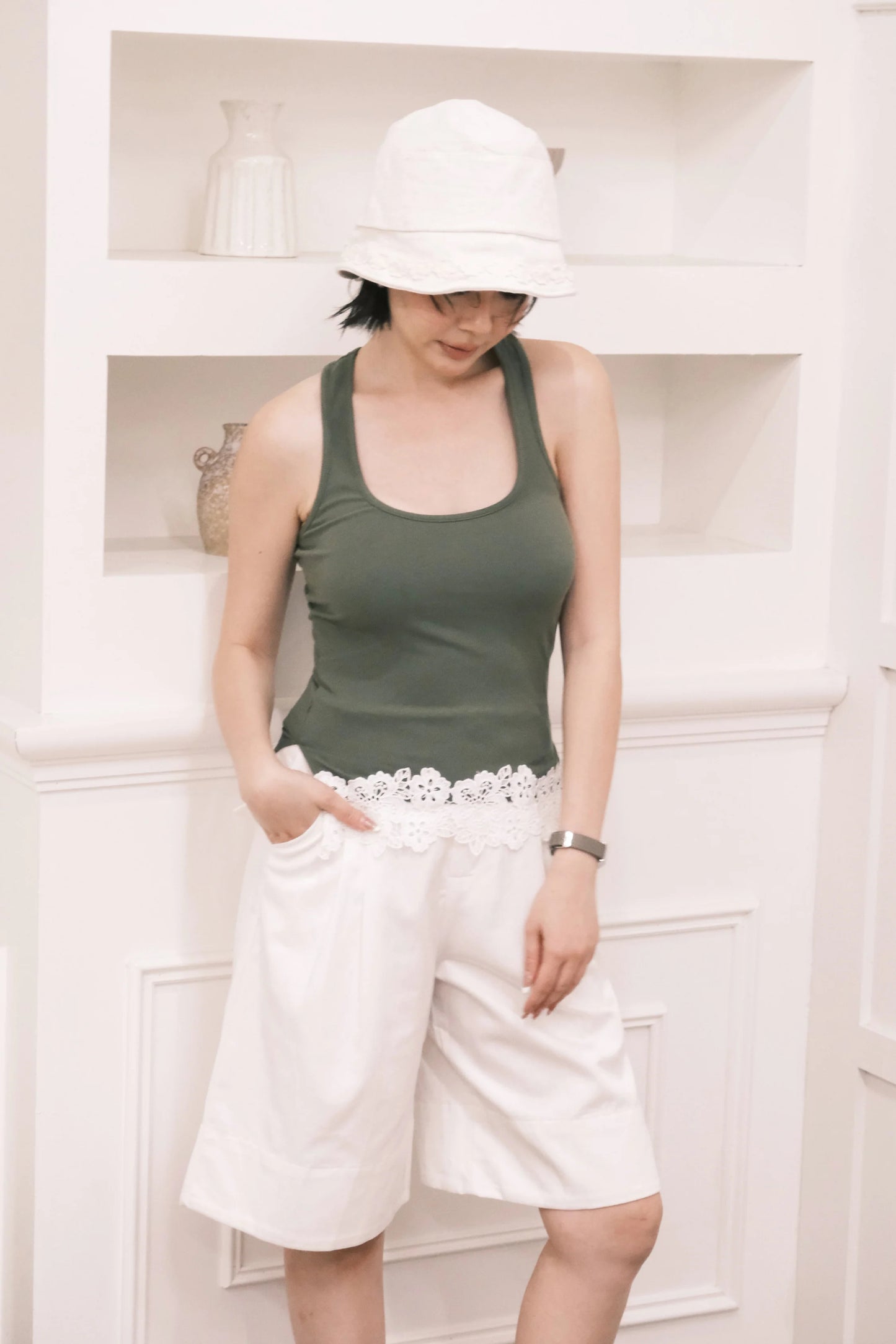 Ari Ribbed Tank in Green