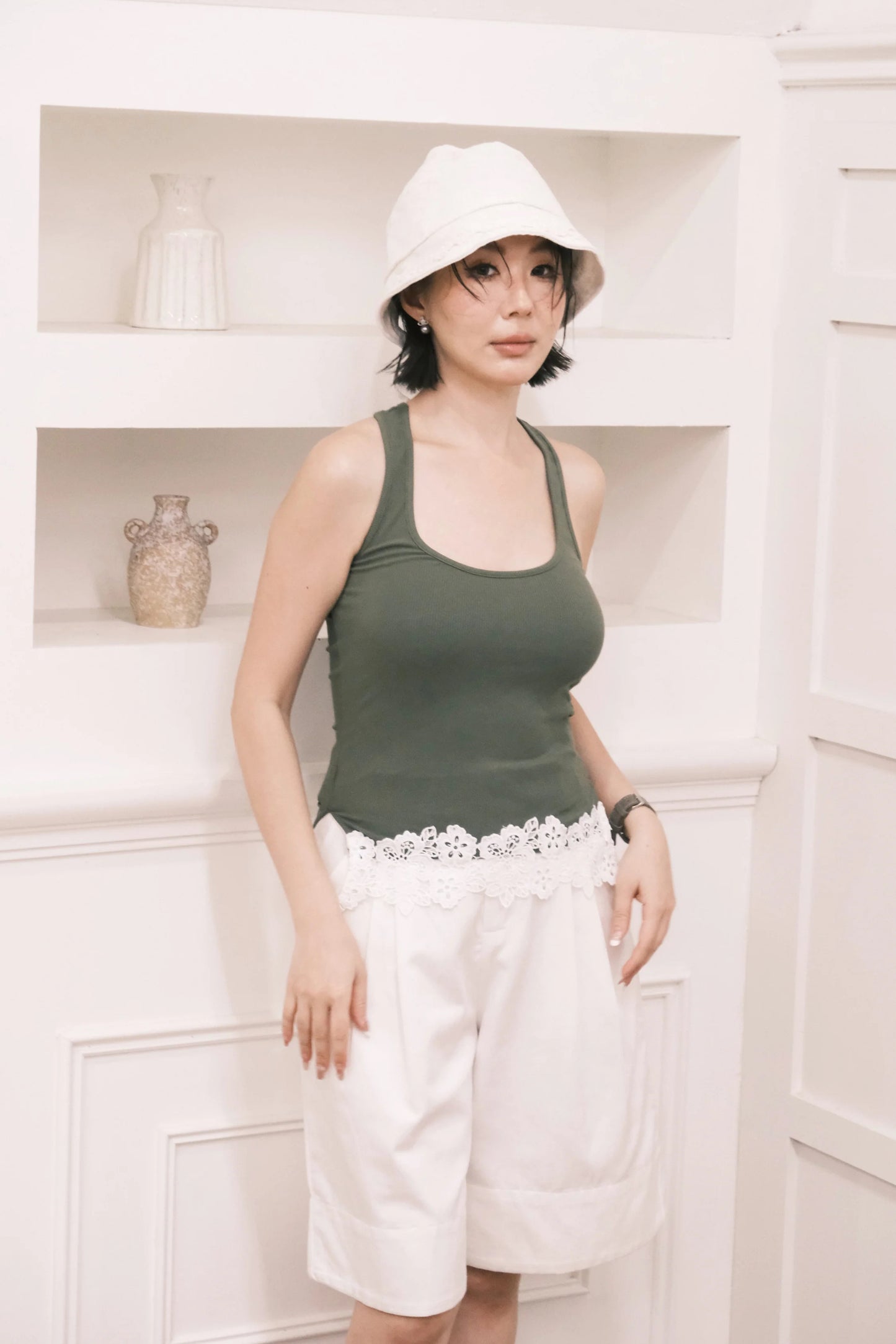 Ari Ribbed Tank in Green