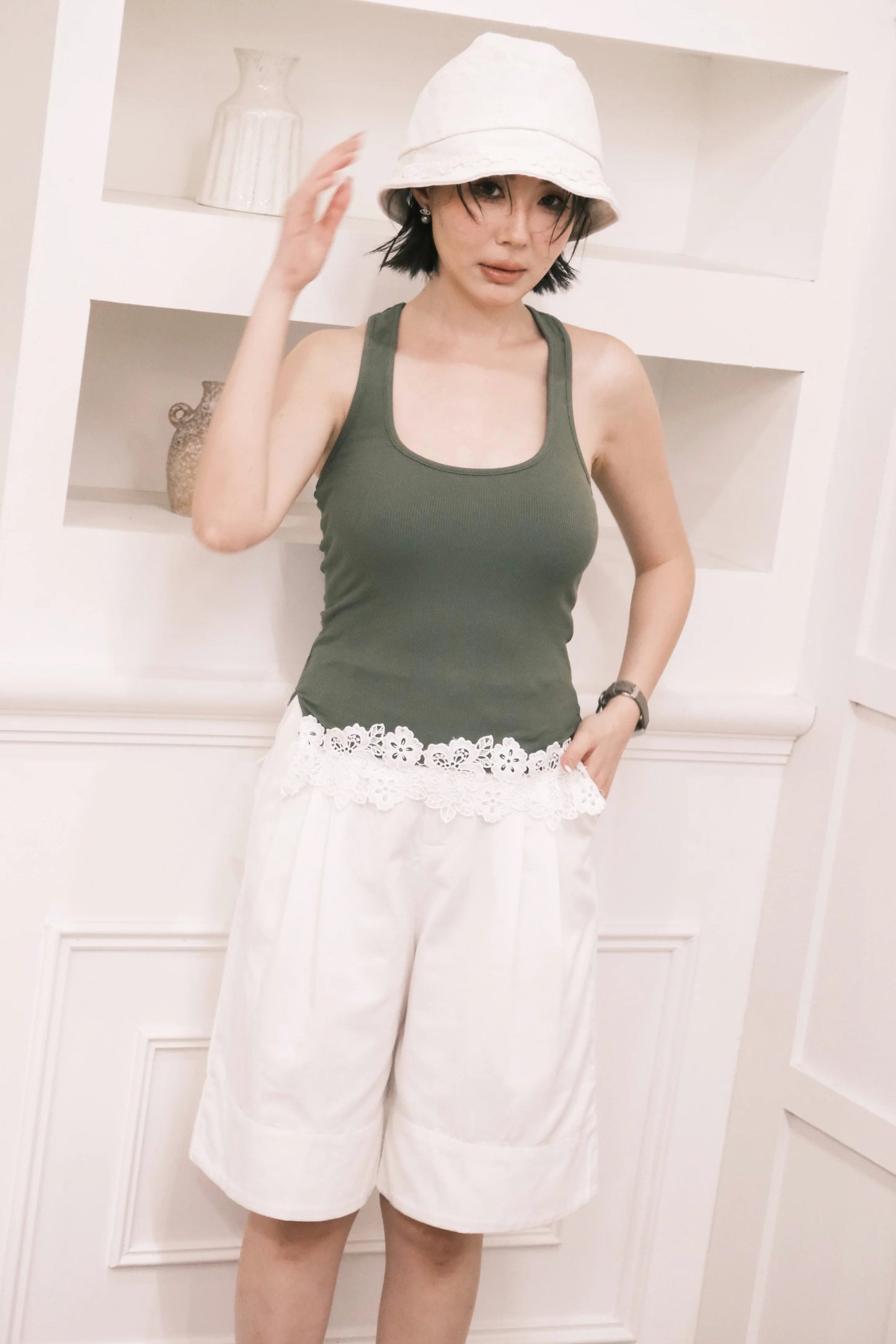 Ari Ribbed Tank in Green