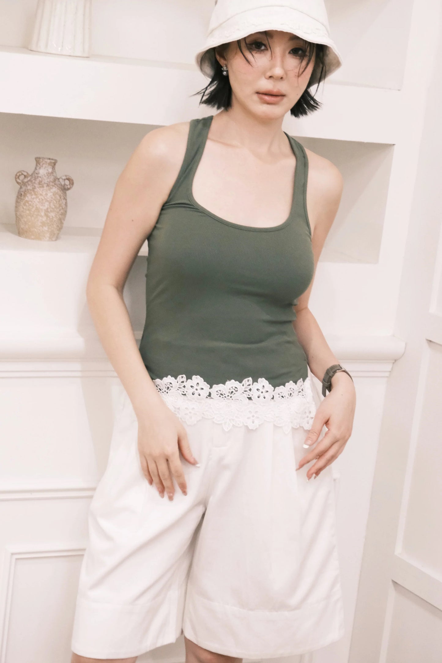 Ari Ribbed Tank in Green