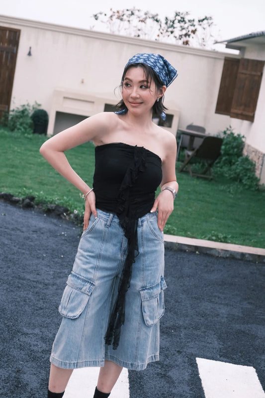 Rosalie Lace Tie Tube Top in Black