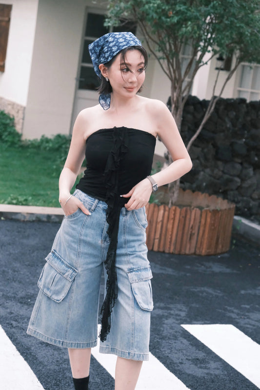 Rosalie Lace Tie Tube Top in Black