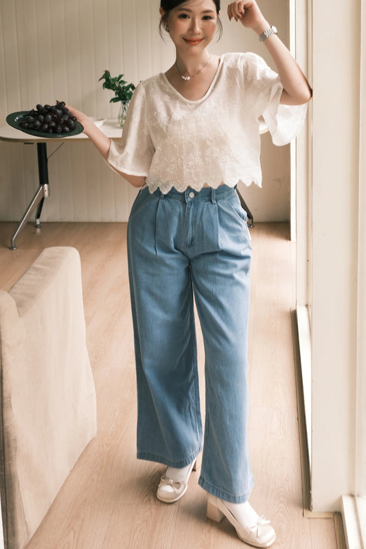 Elara Pleated Wide-Leg Denim