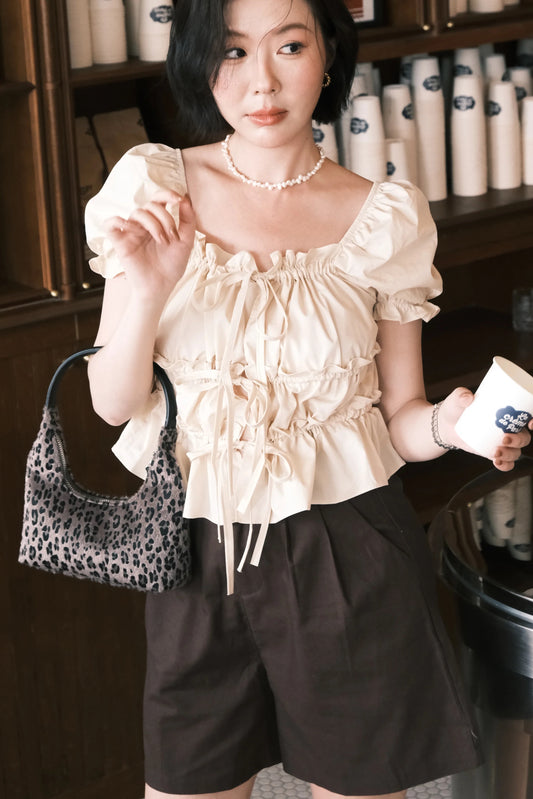 Aria Soft Pleat Shorts In Brown