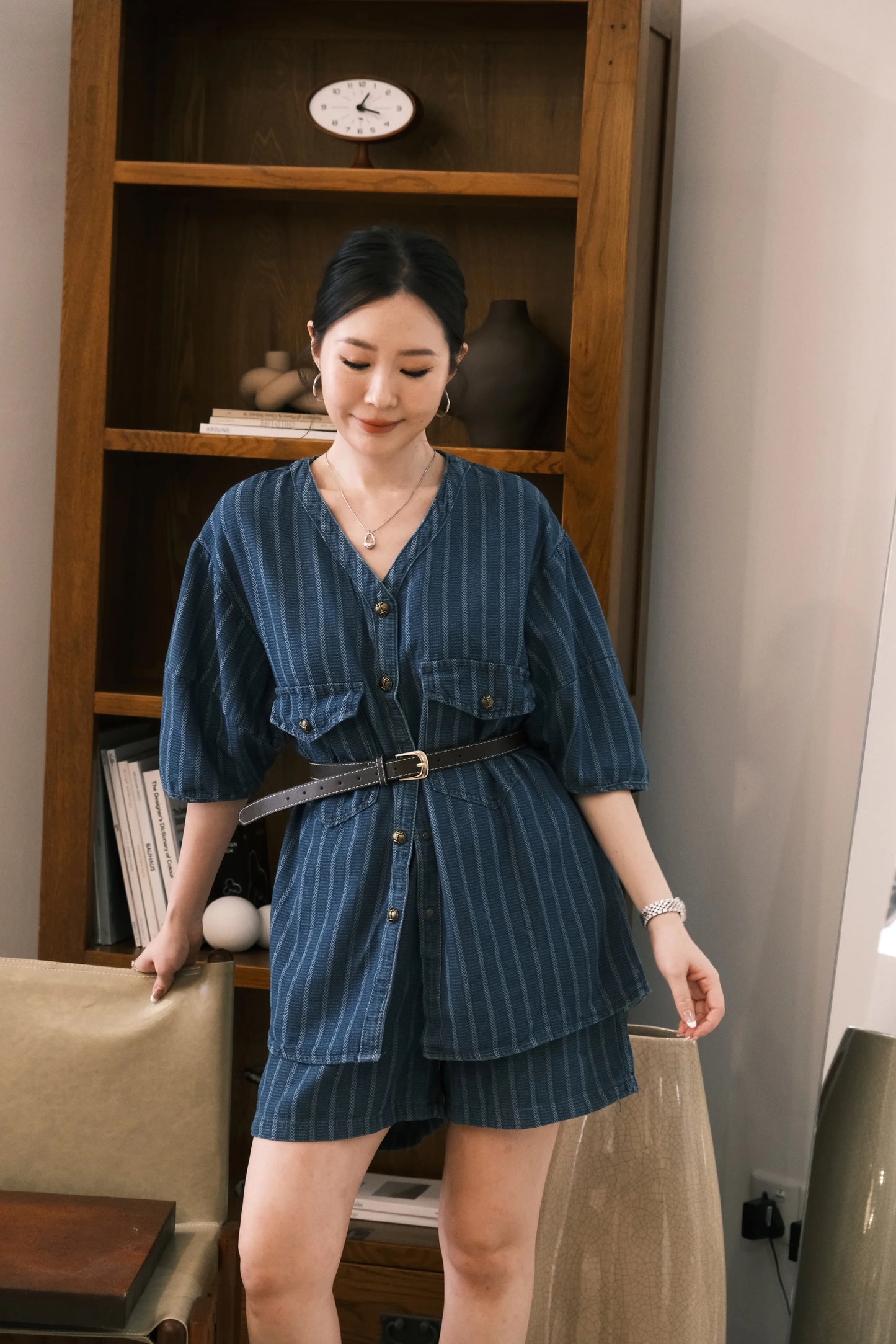 Noiré Textured Denim Two-Piece Set