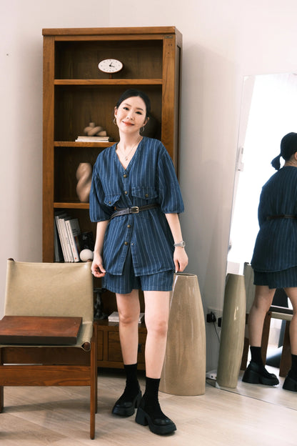 Noiré Textured Denim Two-Piece Set