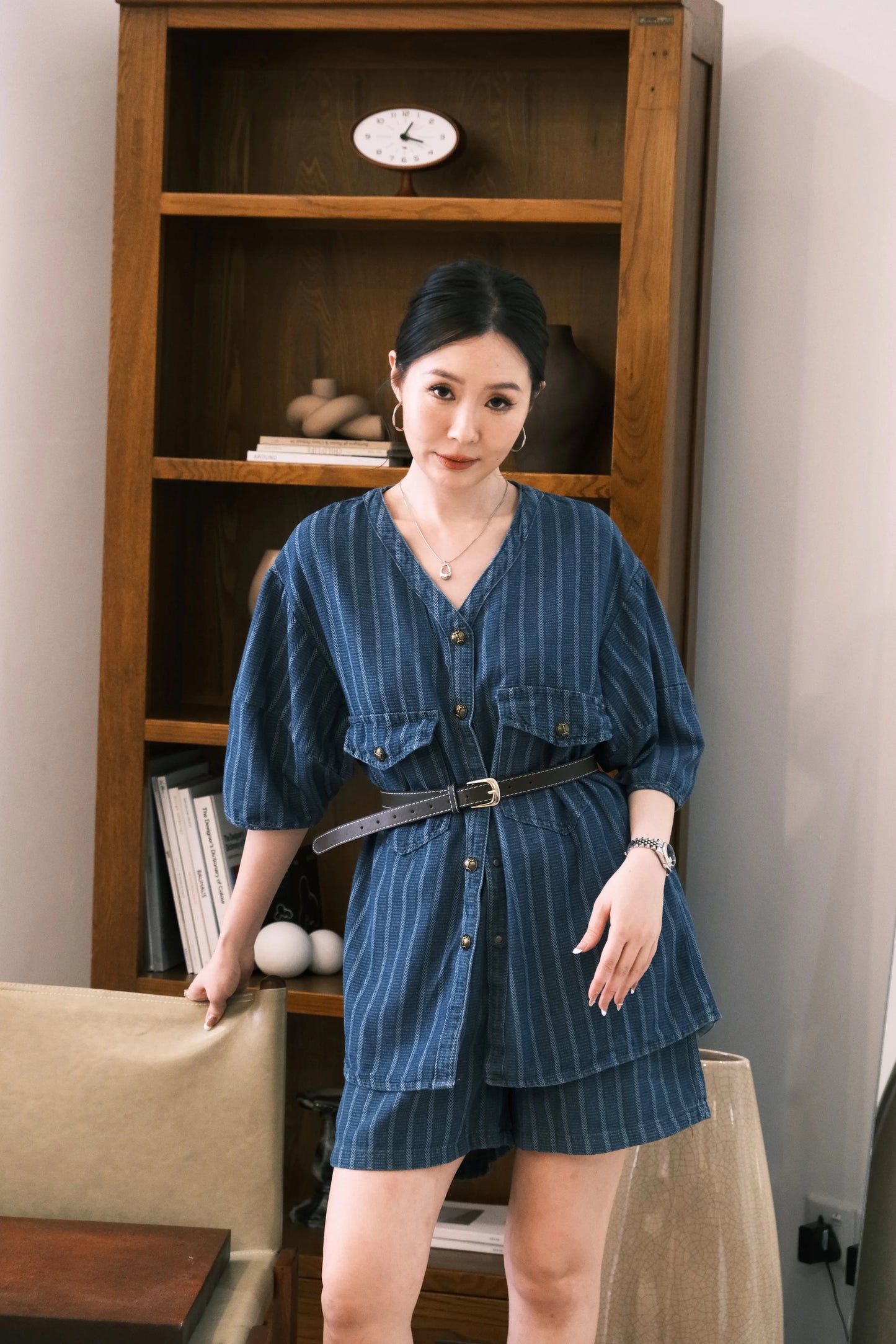 Noiré Textured Denim Two-Piece Set
