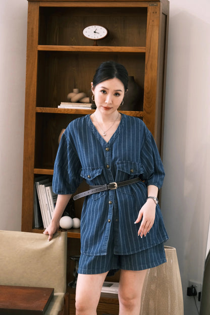 Noiré Textured Denim Two-Piece Set