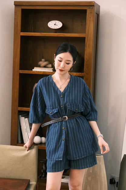 Noiré Textured Denim Two-Piece Set