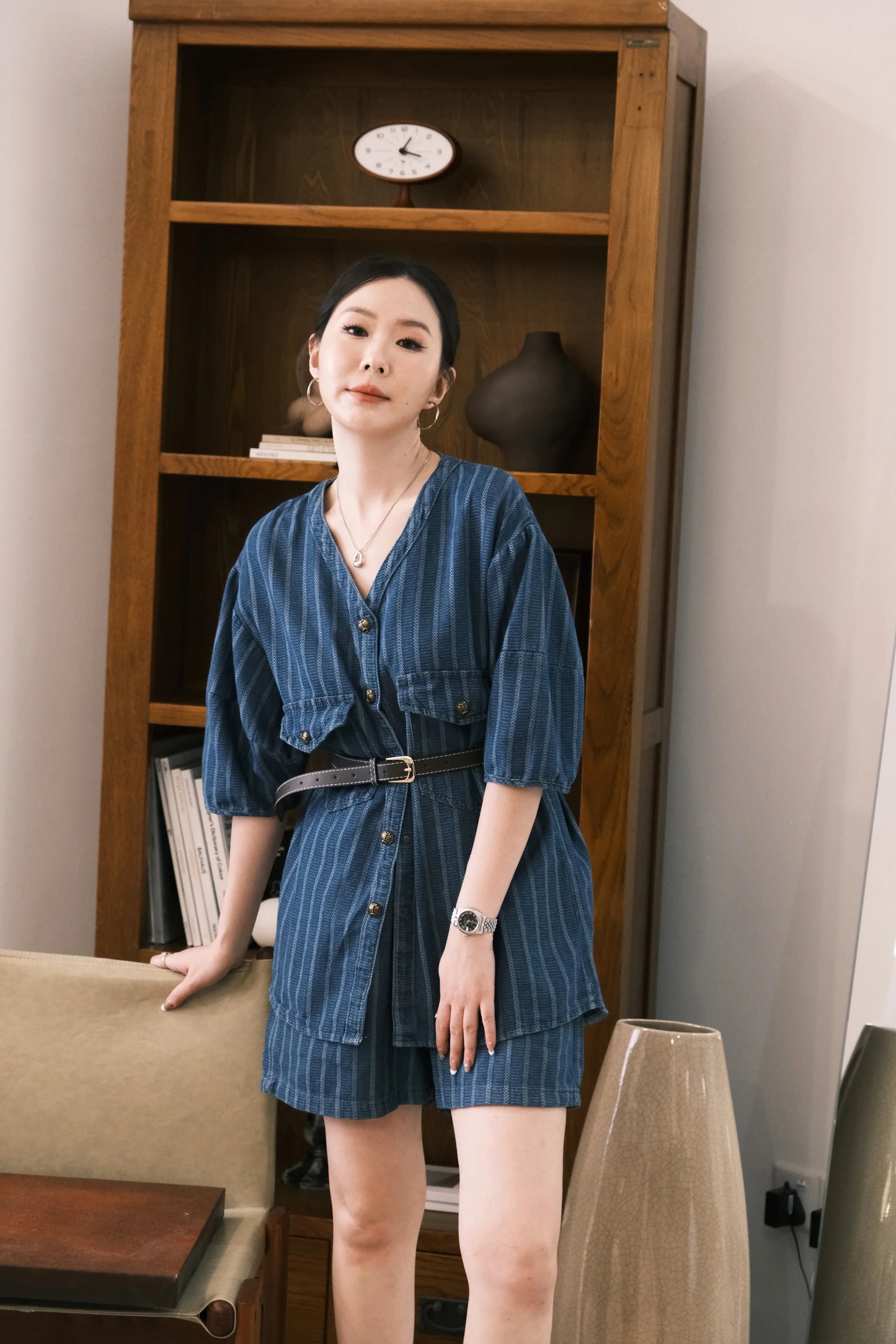 Noiré Textured Denim Two-Piece Set