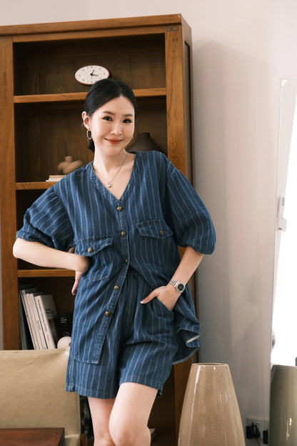 Noiré Textured Denim Two-Piece Set