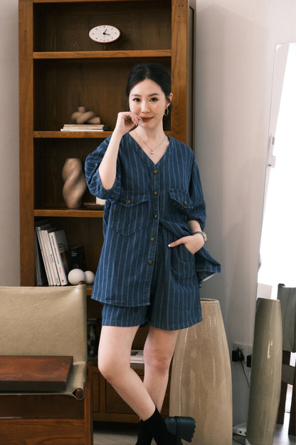 Noiré Textured Denim Two-Piece Set