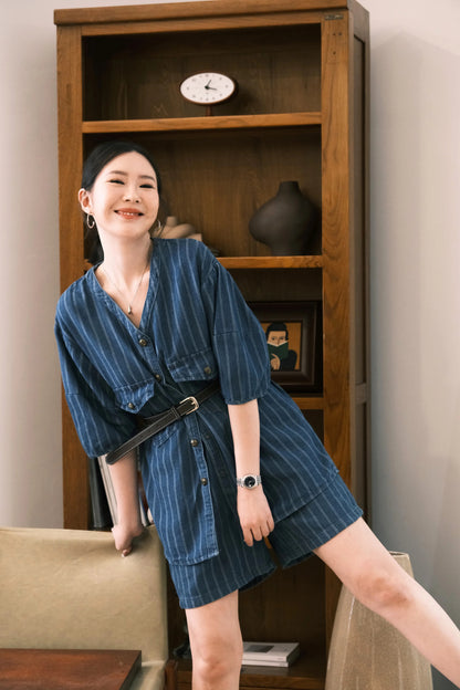 Noiré Textured Denim Two-Piece Set