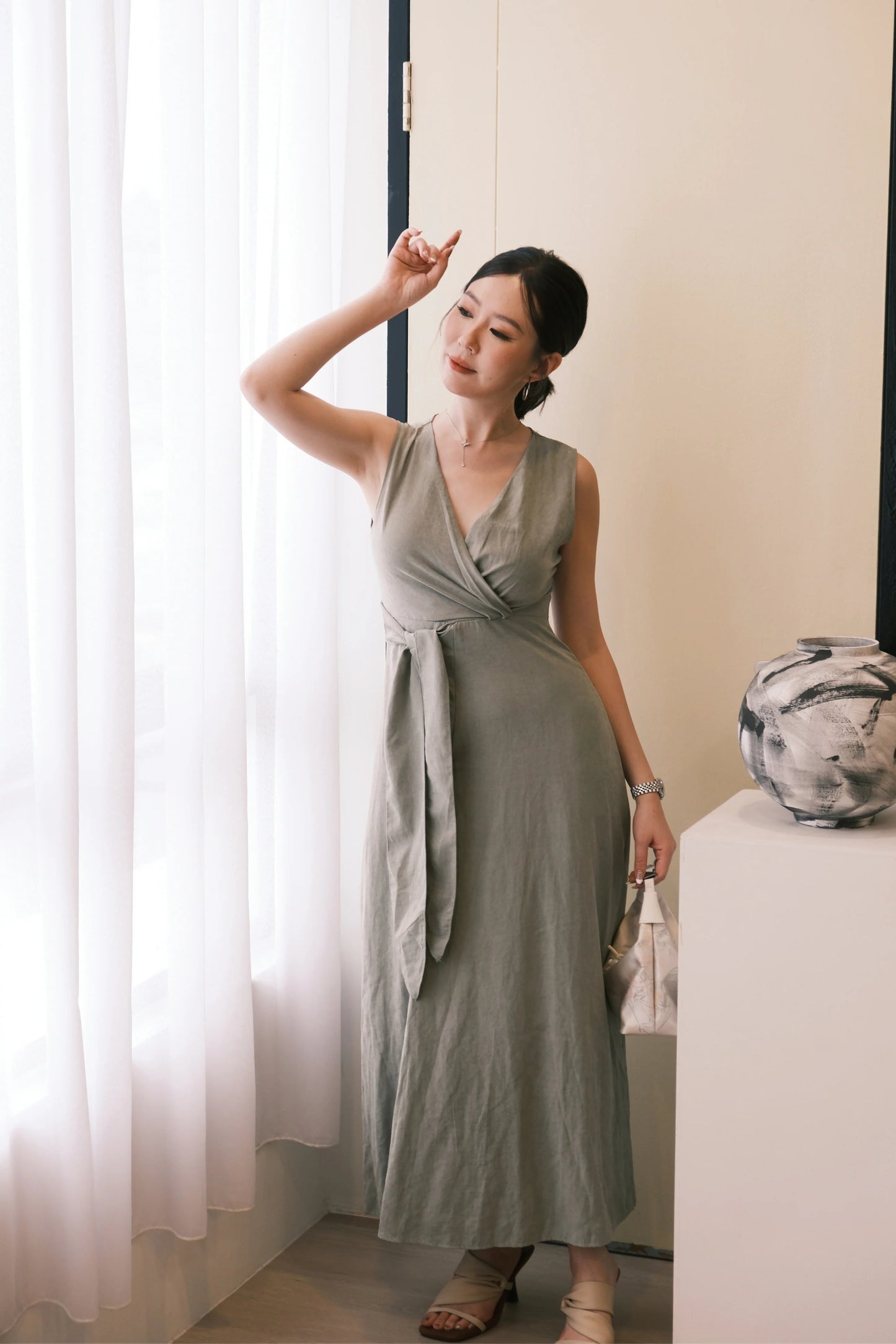 Seren Draped Maxi Dress In Green