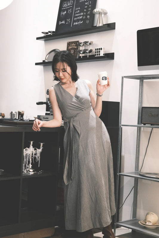 Seren Draped Maxi Dress In Grey