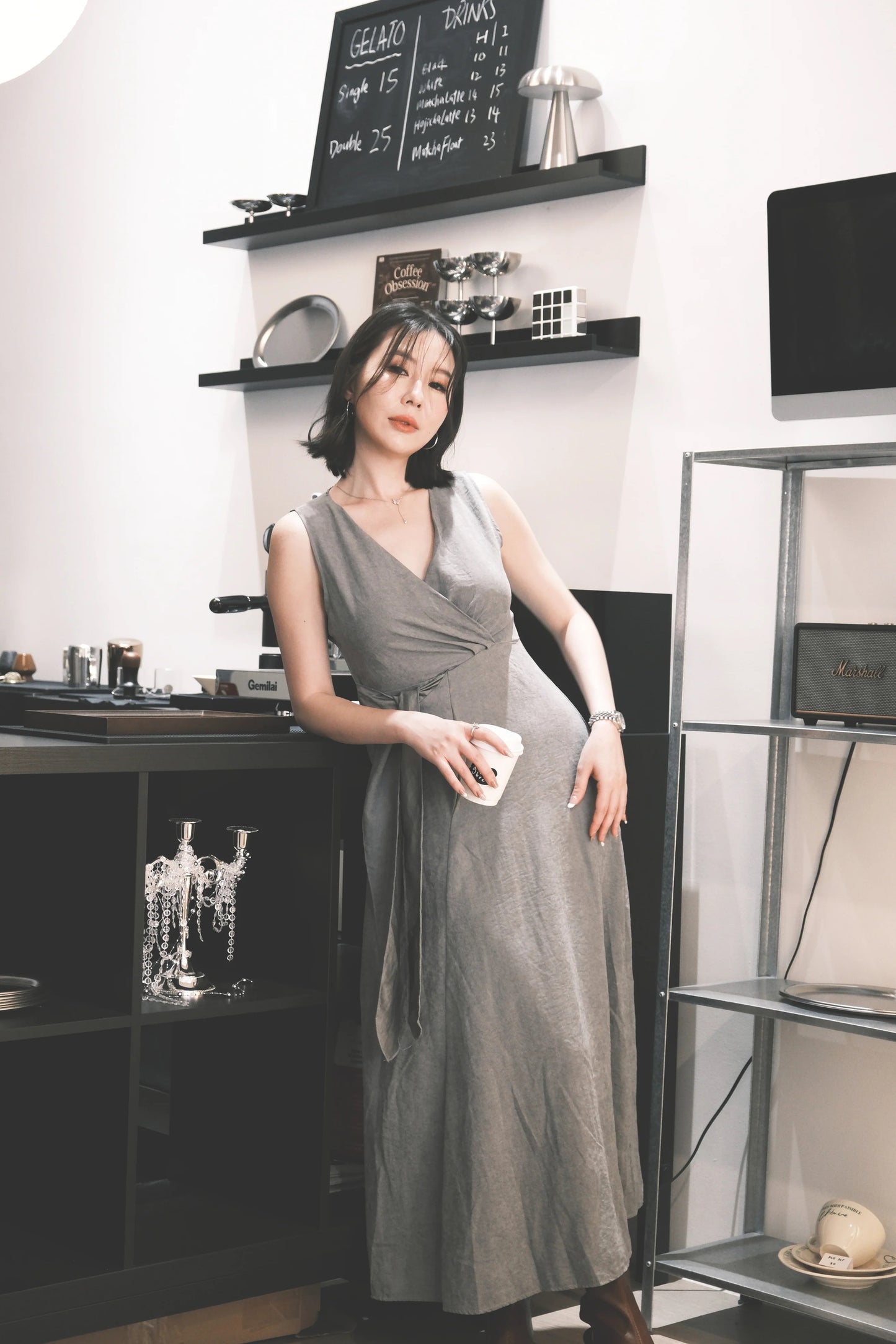 Seren Draped Maxi Dress In Grey