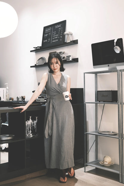 Seren Draped Maxi Dress In Grey