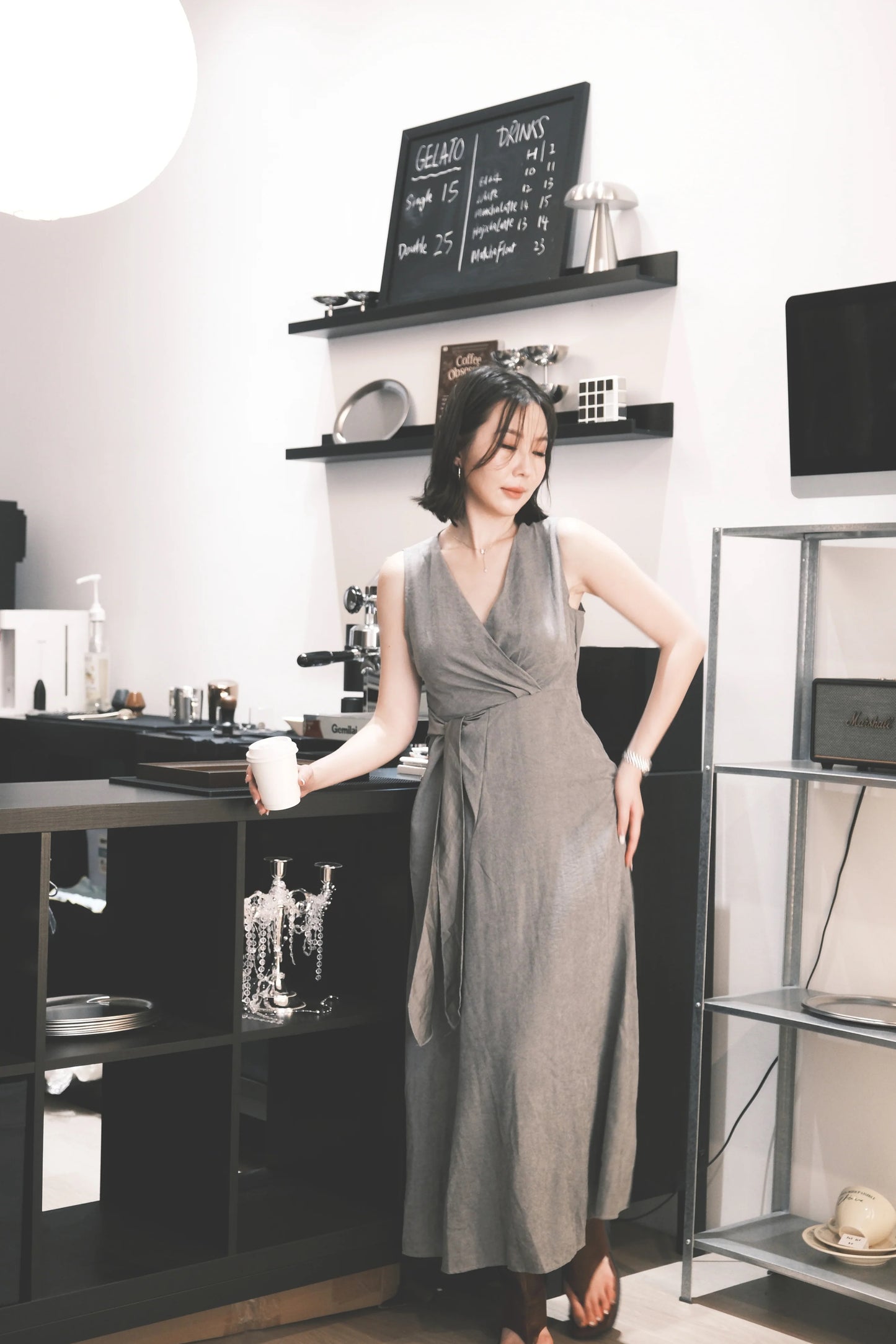 Seren Draped Maxi Dress In Grey