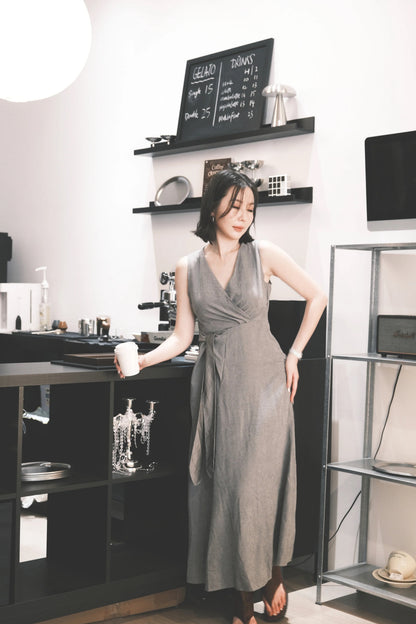 Seren Draped Maxi Dress In Grey