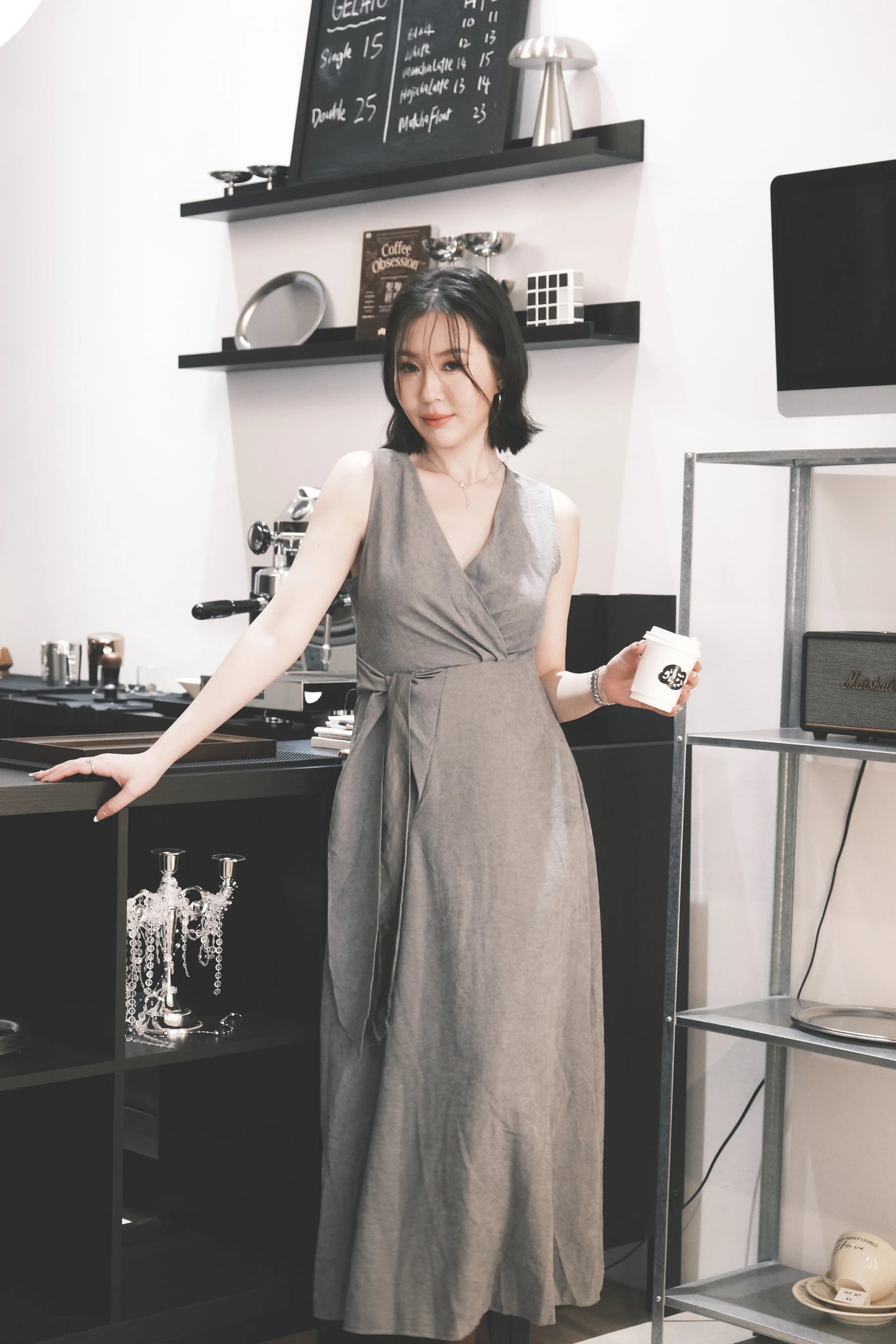 Seren Draped Maxi Dress In Grey