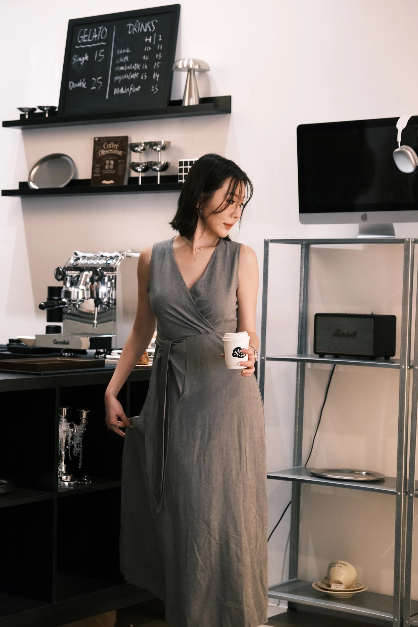 Seren Draped Maxi Dress In Grey