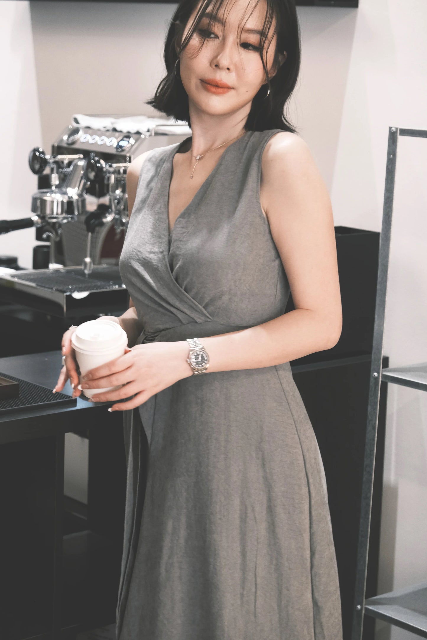 Seren Draped Maxi Dress In Grey