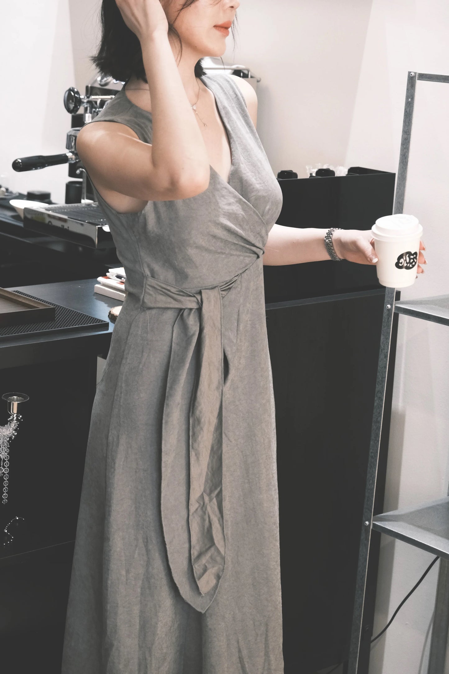 Seren Draped Maxi Dress In Grey