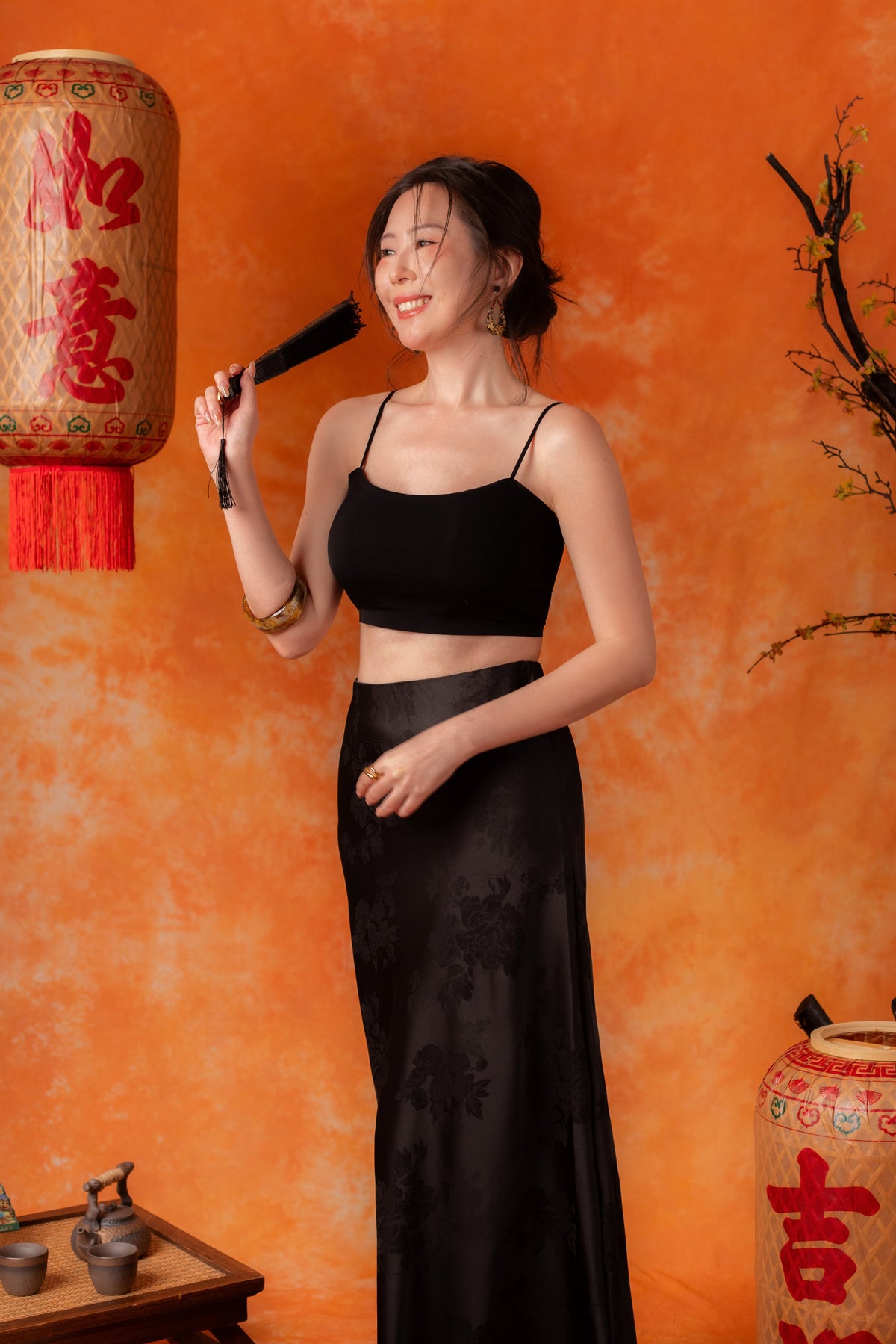 Zoreen Peony Maxi Skirt in Black