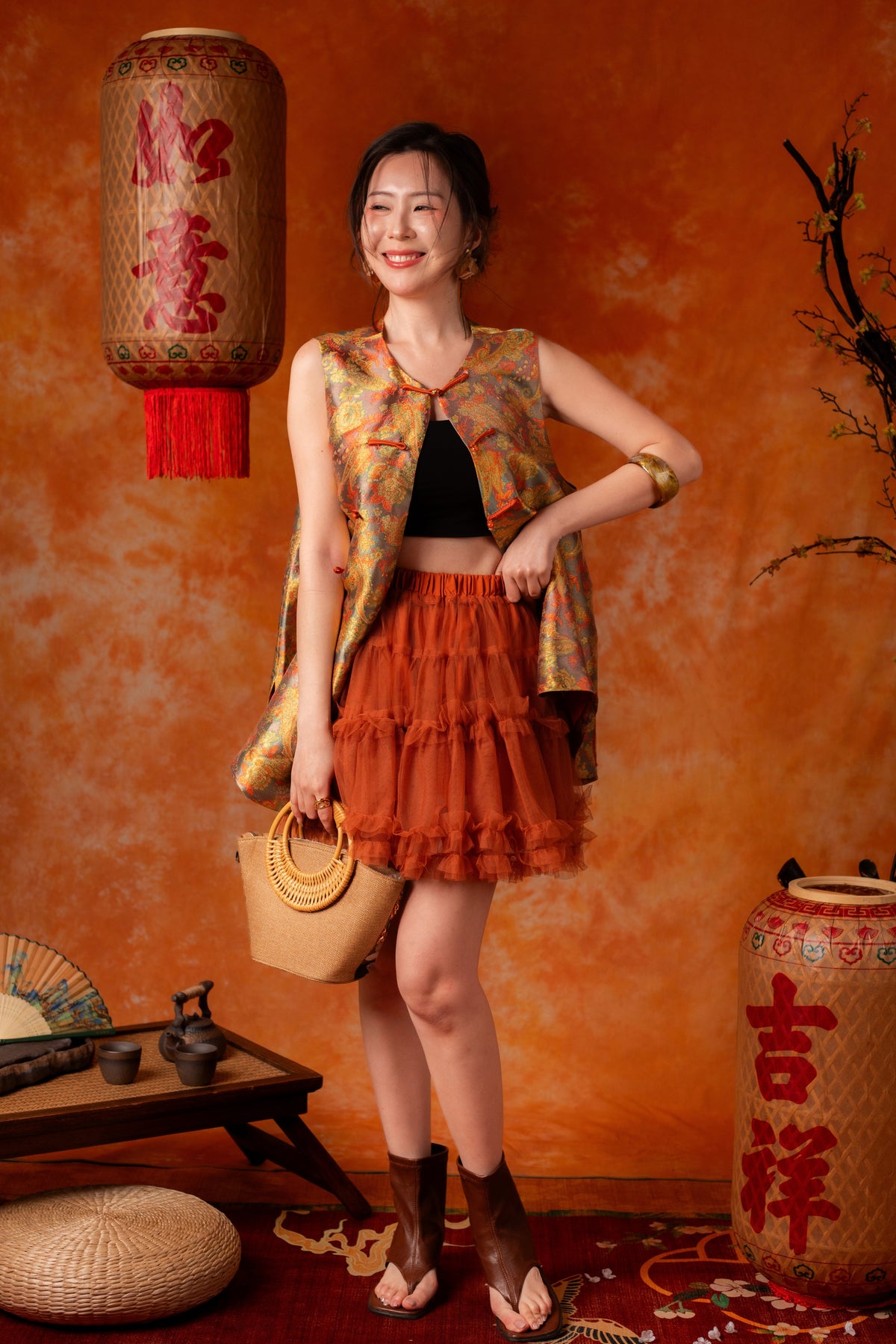 Clementine Frill Skirt in Orange