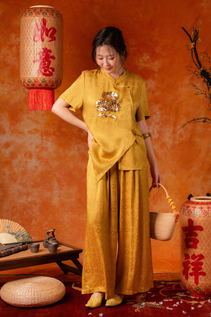 Ingrid Damask Cheongsam Top and Pants Set