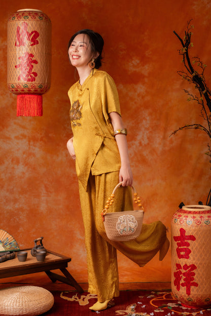 Ingrid Damask Cheongsam Top and Pants Set