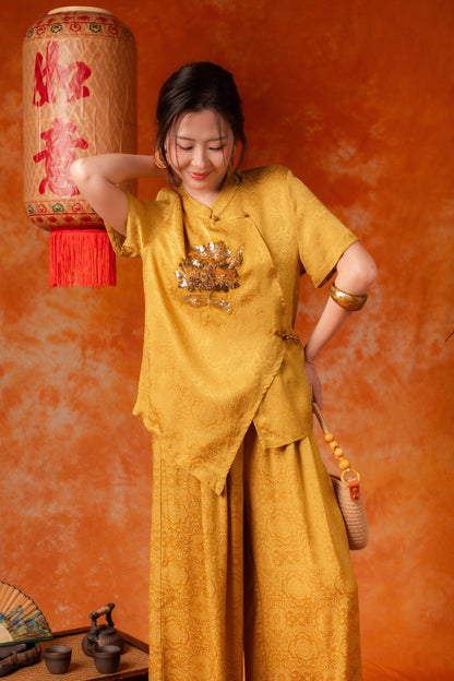 Ingrid Damask Cheongsam Top and Pants Set