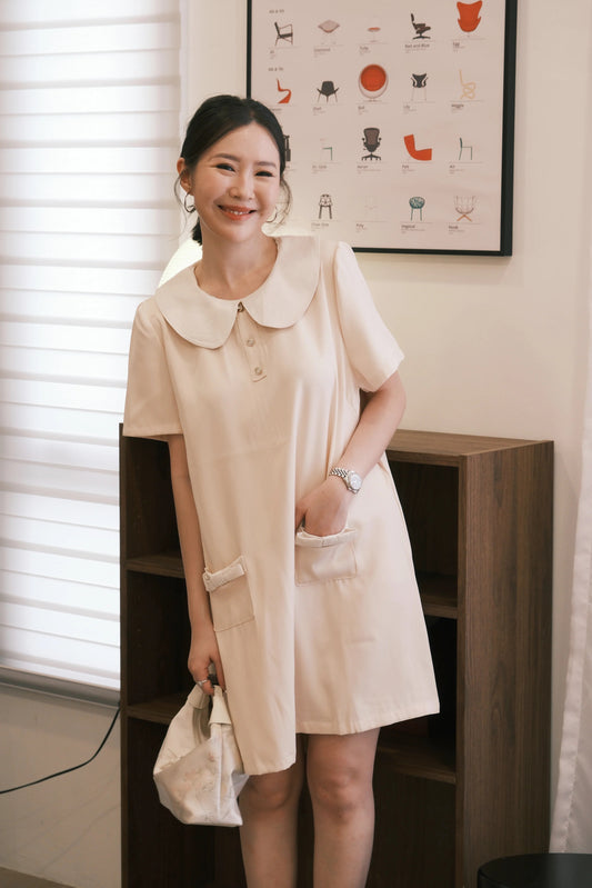 Daphne Peter Pan Mini Dress in Beige