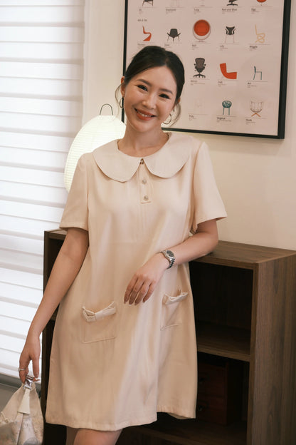 Daphne Peter Pan Mini Dress in Beige