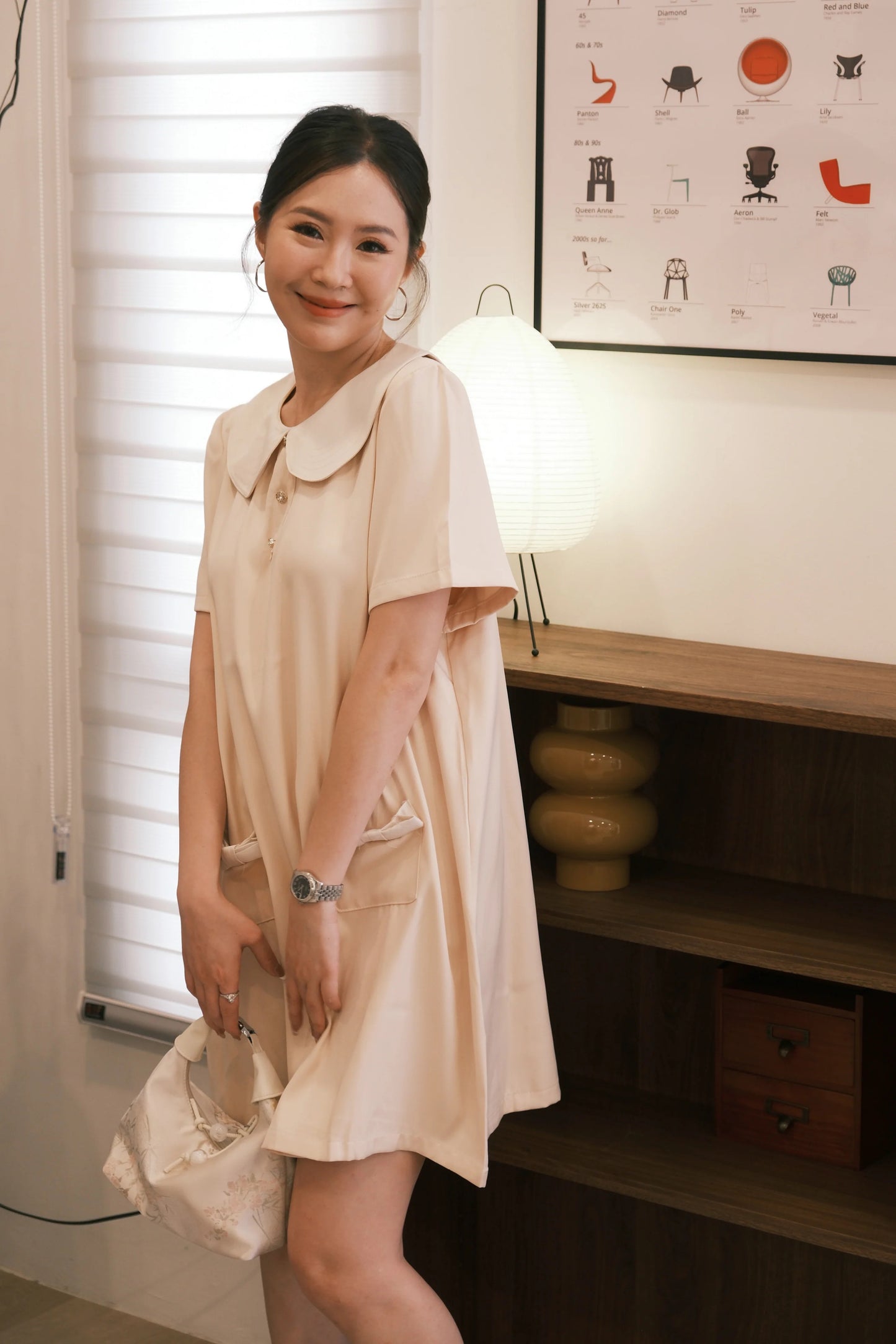 Daphne Peter Pan Mini Dress in Beige
